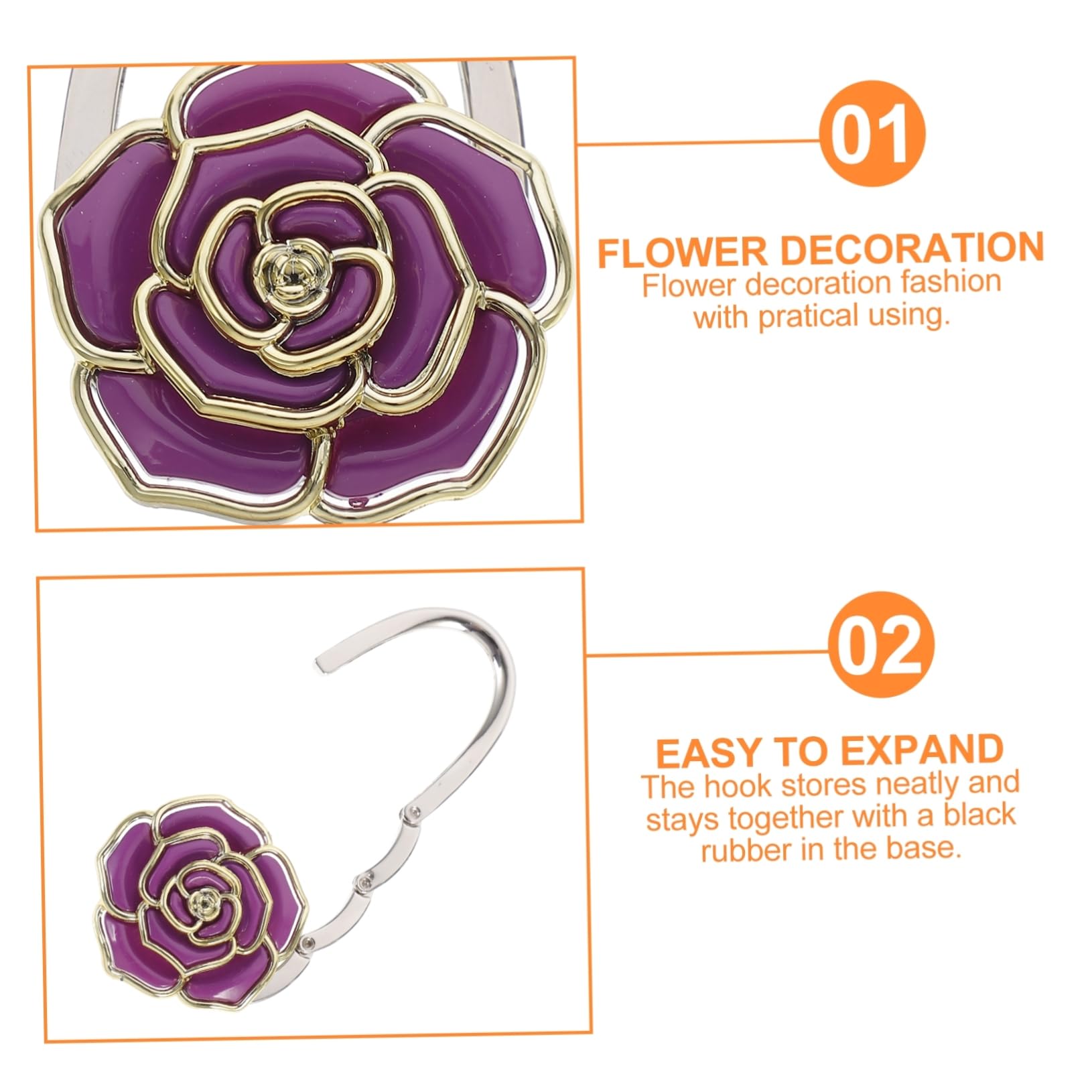 SHERCHPRY Handbag Hook Rose Flower Shaped Table Purse Holder Purple Non Slip Design Fits Desks Under Thickness Securely Holds Bags