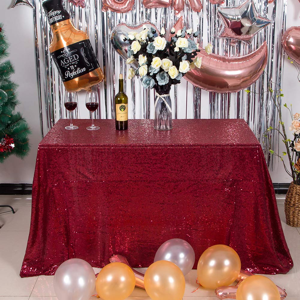 JYFLZQ Burgundy Rectangular Sequin Tablecloth 90" x 132" Sparkly Table Cloths Glitter Table Cover Overlay for Wedding Birthday Party Baby Bridal Shower