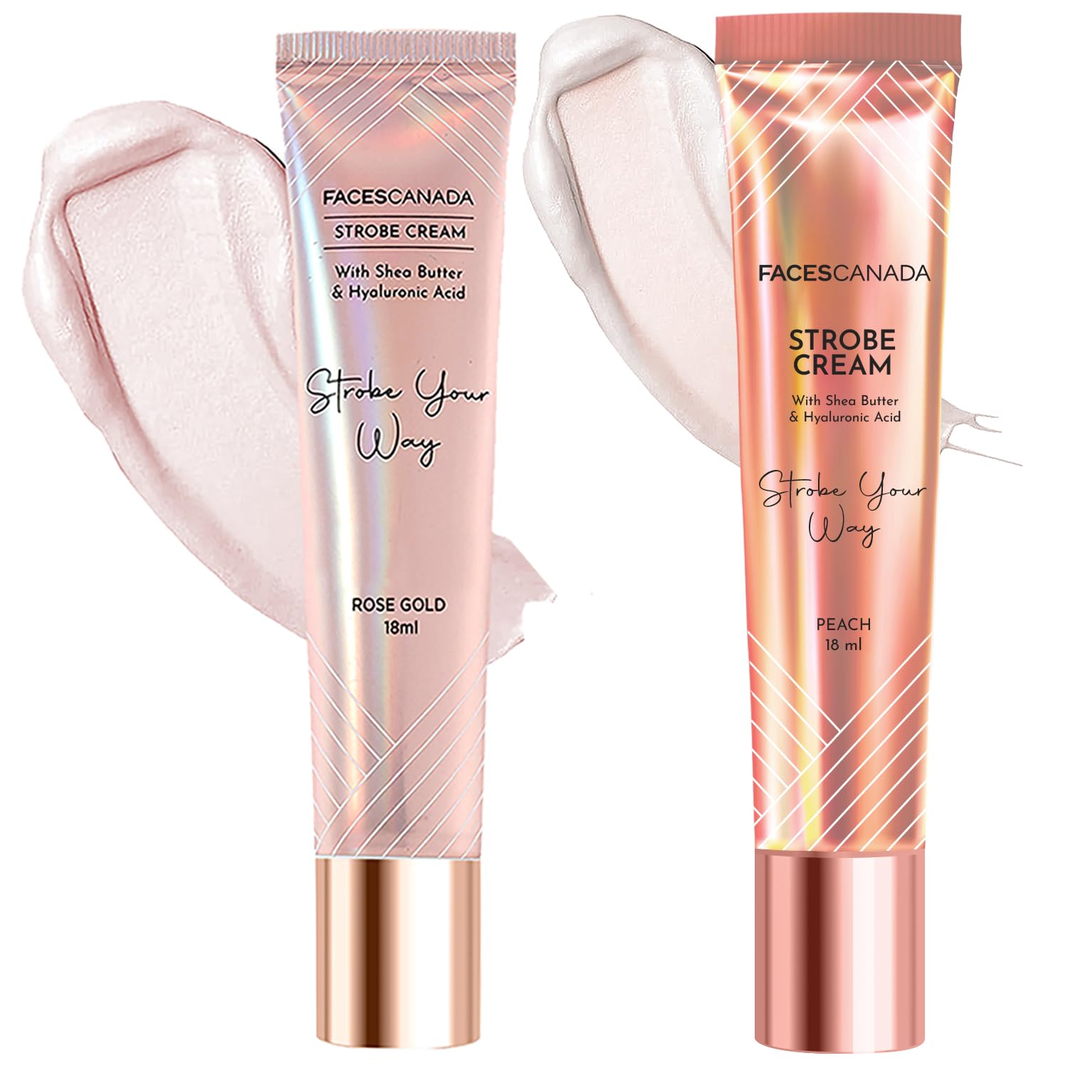 FACES CANADA Glow Boost Duo Pack of 2 | Strobe Cream Mini - Rose Gold + Peach (18ml x 2) | Primer + Highlighter + Moisturizer | Flawless Radiant Dewy Skin | Illuminating & Glowing Makeup Base-image-16