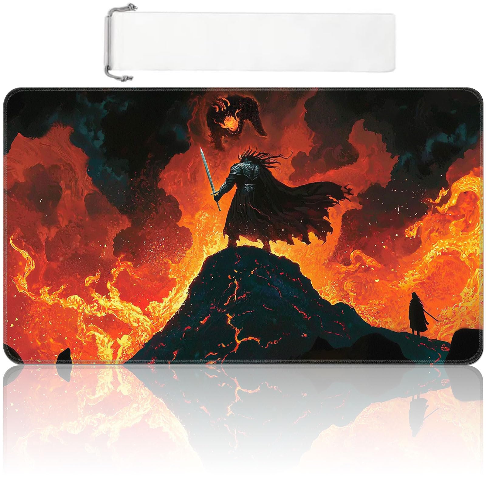 MTG Playmat 24x14 inch with Free Storage Bag, Non-Slip Rubber Base TCG Play Mat for Magic The Gathering, Card Playmat for YGO, Durable Portable Game Matt, Volcano