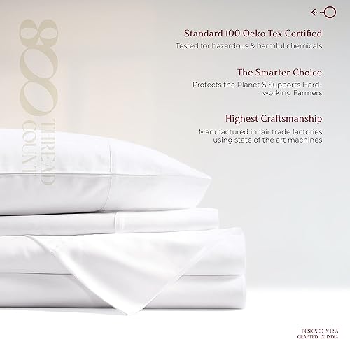 Miniatura 8 de Mayfair Linen Juego de sábanas 100% de algodón egipcio, juego de 2 sábanas de 800 hilos tamaño King, con bolsillos profundos, suaves y sedosas, de
