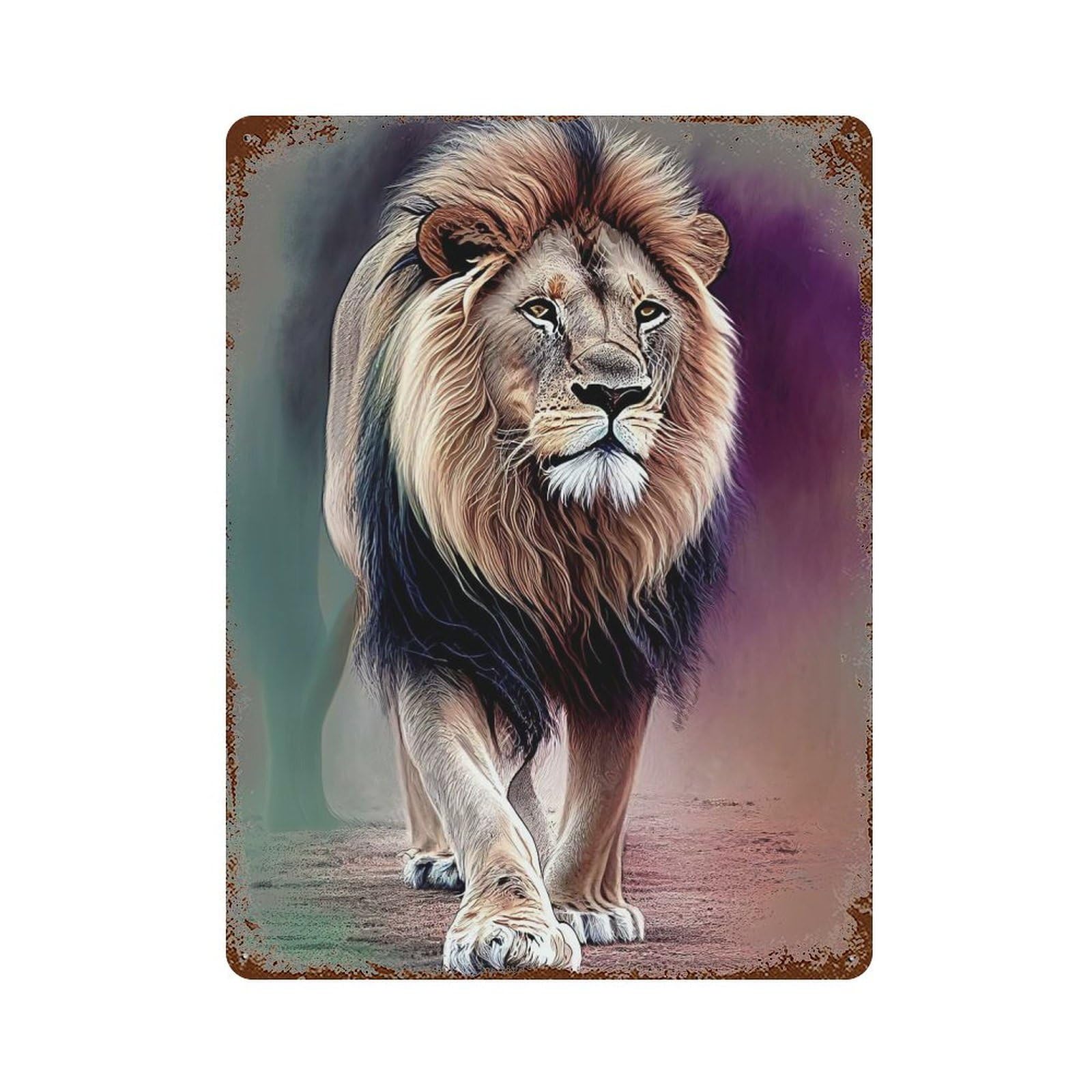 Watercolor Lion Portrait Decorative Tin Sign 15.7"x11.8", Old School Wall Decor for Garage, Pub Or Kitchen