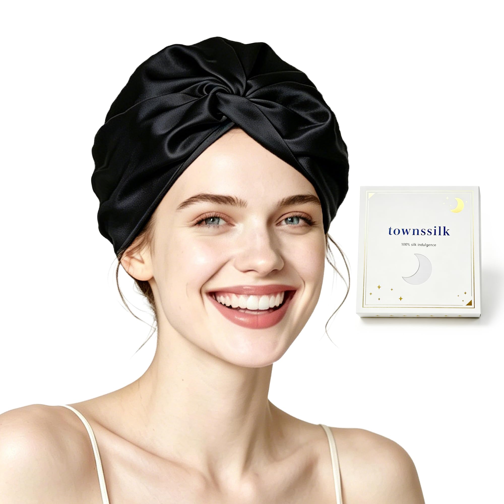 townssilk 100% Maulbeerseide Frauen Nachtmütze, 16Momme Schlafmütze Seide Duschhaube Gut für das Haar, schützt das Haar, Seide Nachtmütze,Beliebte,
