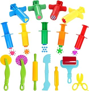 Oun Nana Playdough Tools, Playdough Accessories with Dough Extruders, Dough Scissors, Playdough Rollers and Cutters, 16 PCS Plastic Play Dough Tools Set for Kids(Random Color)