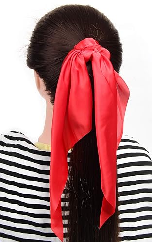 Miniatura 6 de Paquete de 2 coleteros para el cabello con lazo anudado, bufanda elástica para el cabello, bandas negras para el cabello, cintas de satén para el