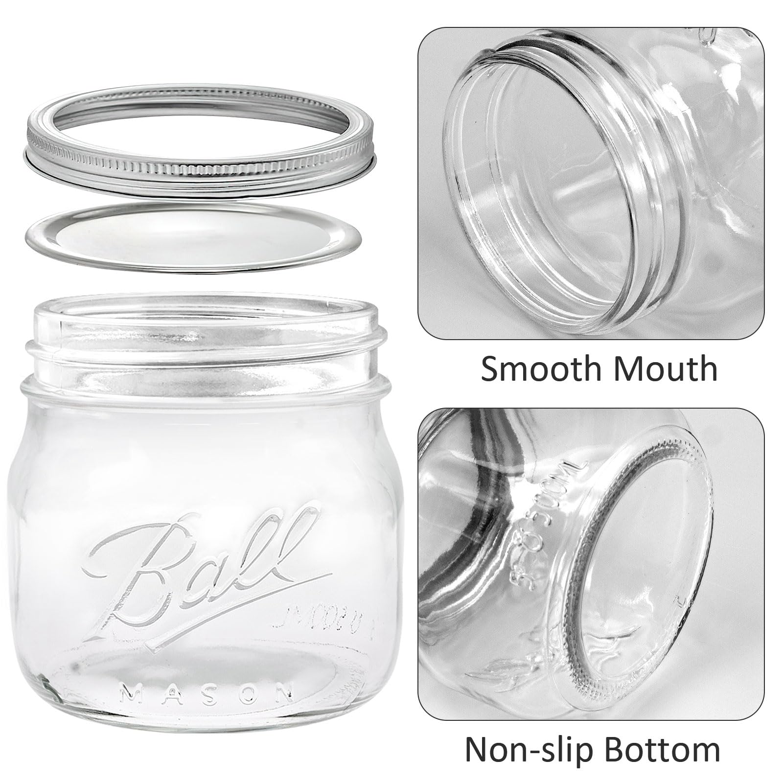 GARVALON Lot De 6 Bocaux à Salade De Fruits, Boîtes Mason Pour Machine à Sceller - Couvercles Réutilisables En Verre