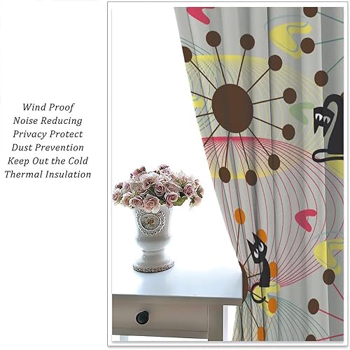 Miniatura 5 de Cortinas medievales modernas, divertidas, con diseño de gato negro, bohemio, geométrico, abstracto, retro, patrón de arte, impreso, para dormitorio,