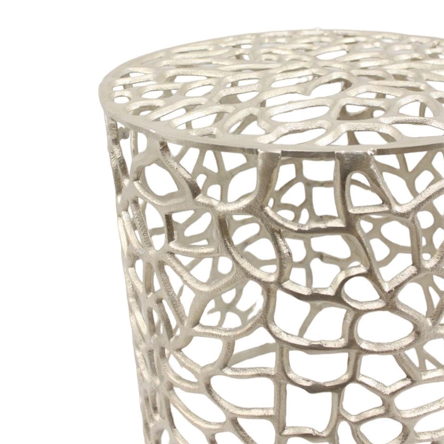 Casa Moro Orientalischer Beistelltisch DILA 2er Set Silber rund aus massiv Aluminium handgegossen | Kunsthandwerk Pur | Designer Metall Couch-Tisch im marokkanischen Stil | AL-6399