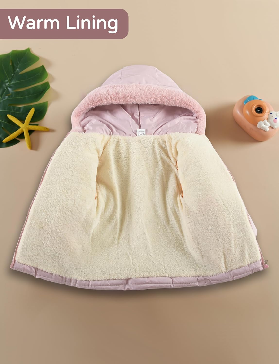 Happy Cherry Toddler Girl Fur Collar Hood Jackets Warm Thick Fleece Liner Coat Snowsuit 1-5T - Image 3