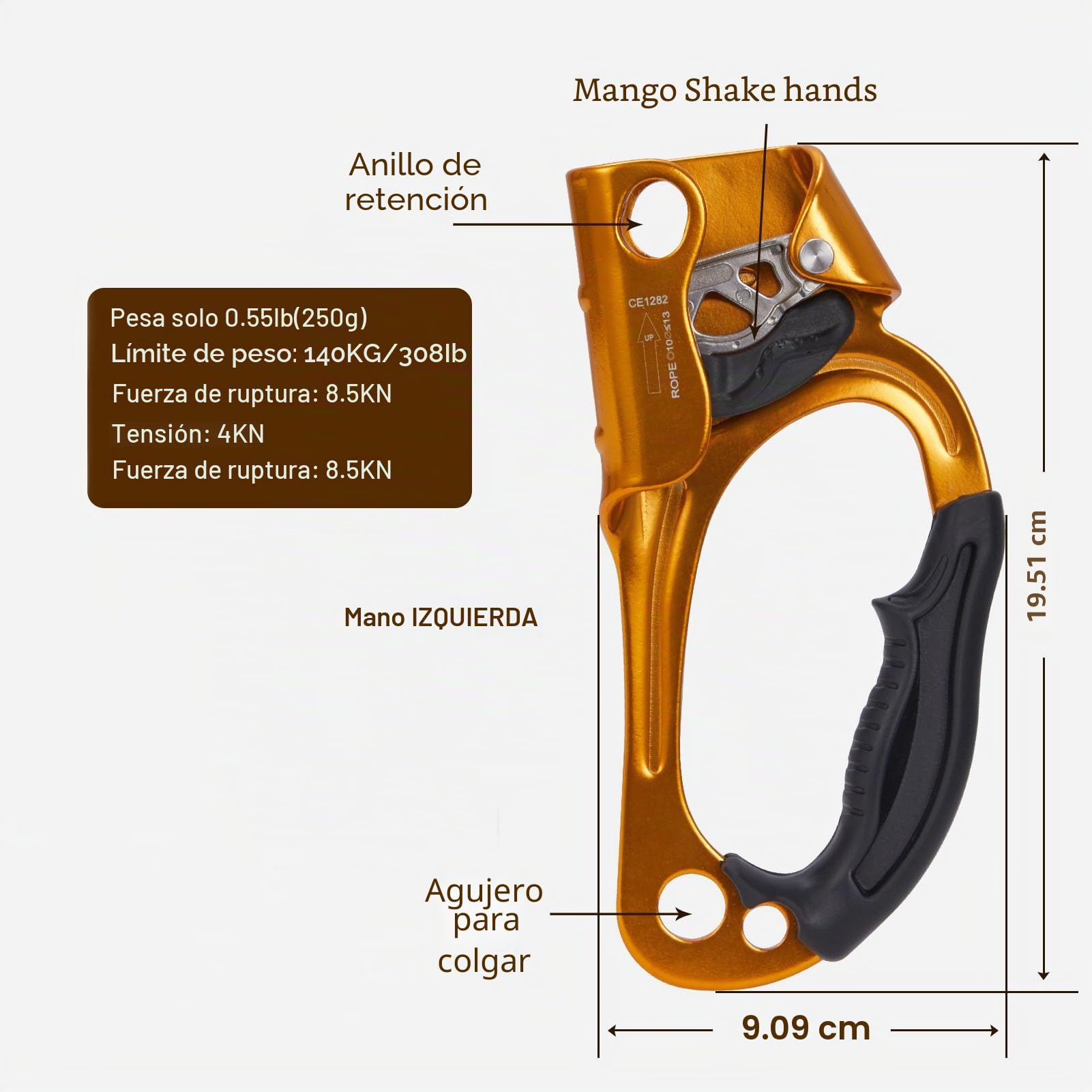 SOB Ascendente de Mano para Escalada en Roca Abrazadera de Cuerda 8-13MM