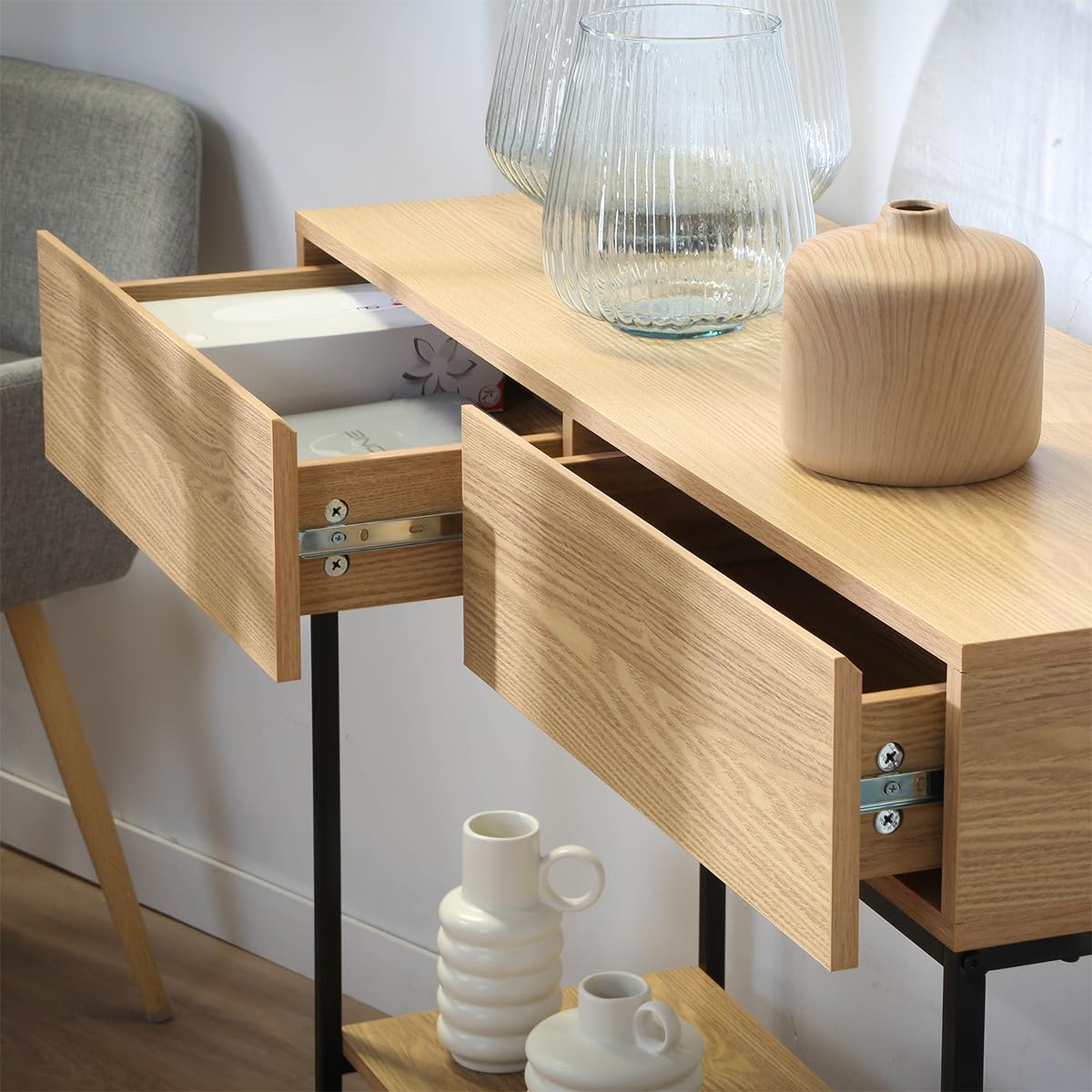 Casâme Console 2 Cassetti 1 Ripiano Decorazione in Legno - L100 cm