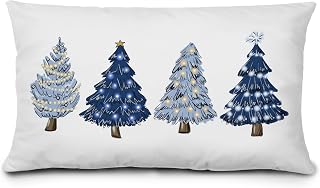 KEUSPI Navy Blue Christmas Decorations Christmases Tree Pillow Covers 12x20,Blue Christmas Decor Trees Xmas Pillow Cases Cushion Covers,Xams Christmases Decor Pillow Covers for Bedroom