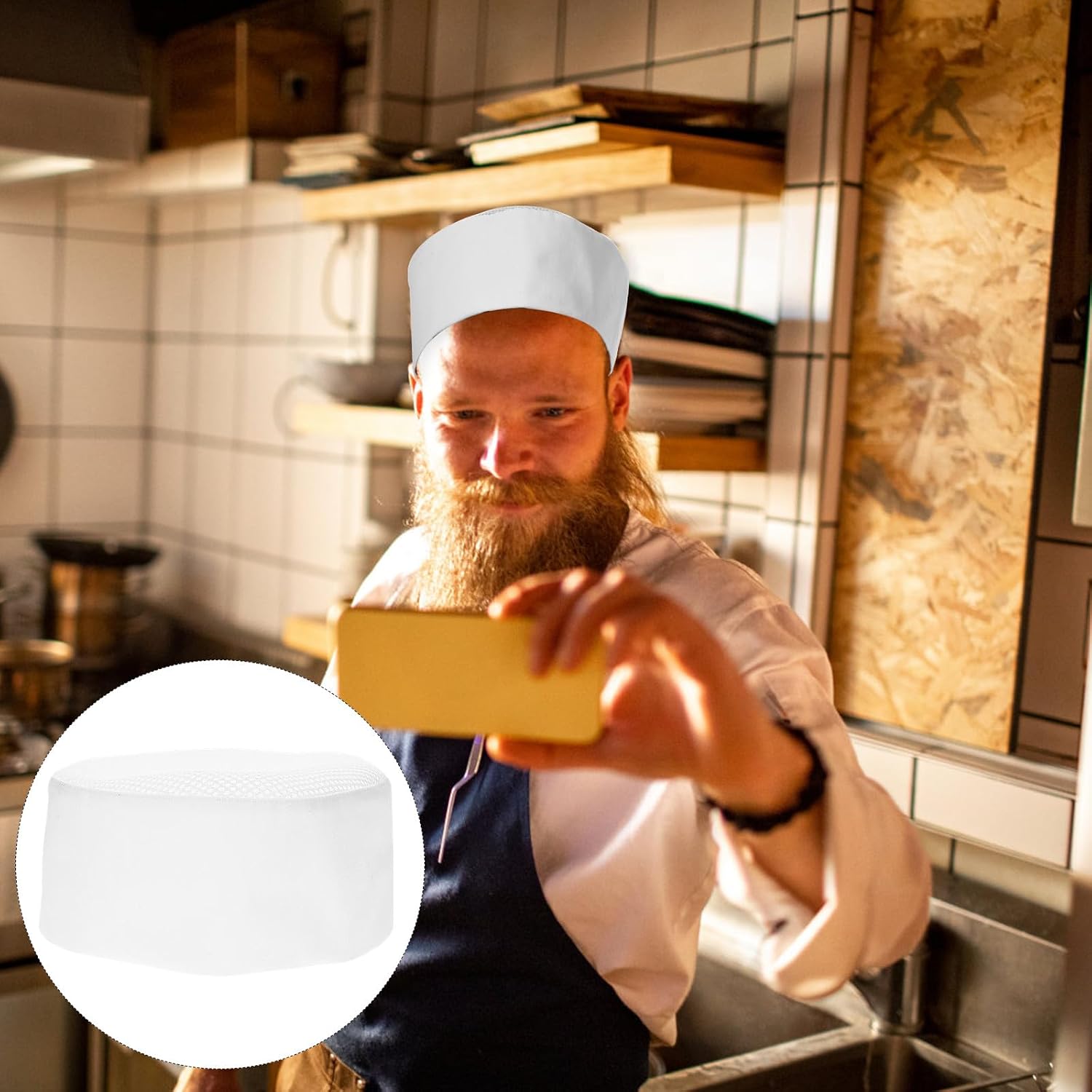Alipis Reusable White Chef Hat for Men and Women, Decorative Cooking Cap for Kitchen and Restaurant Use, Breathable Food Service Uniform Hat