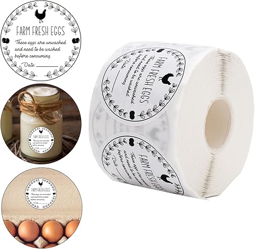 AnyDesign 500 calcomanías de huevos frescos de granja de 2 pulgadas, calcomanías de embalaje para el mercado de agricultores, orejas de trigo,