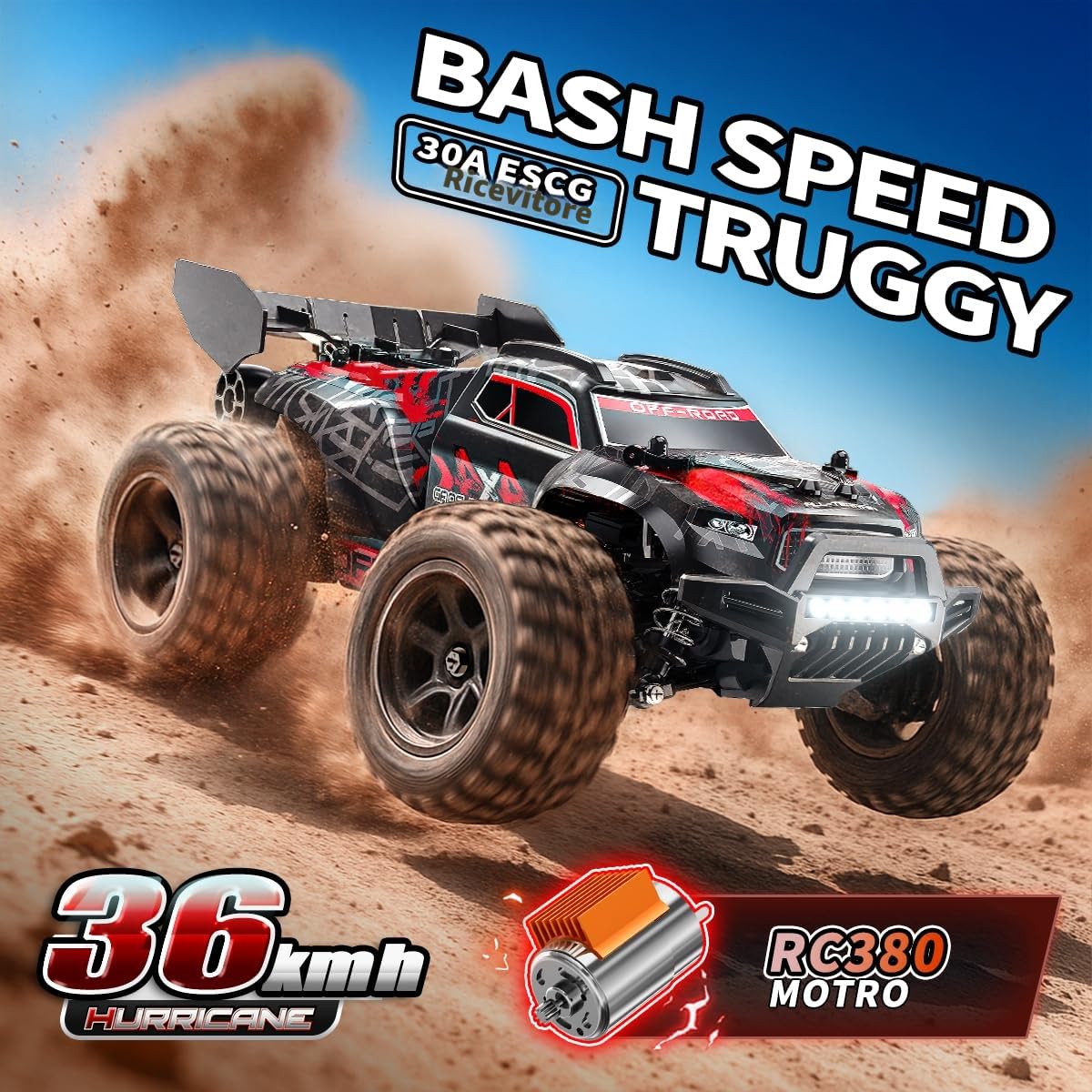 Macchina telecomandata professionale 1:18 4x4 tutto terreno RC Car 36 km/h | con doppia batteria 1500 mAh e doppia carrozzeria, Monster Truck Macchina Radiocomandata per adulti e ragazzi