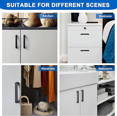 Miniatura 6 de WEAVERBIRD Paquete de 4 manijas de gabinete de color negro perla, manijas negras de aleación de zinc, manijas negras de 5 pulgadas (5.039 in) de