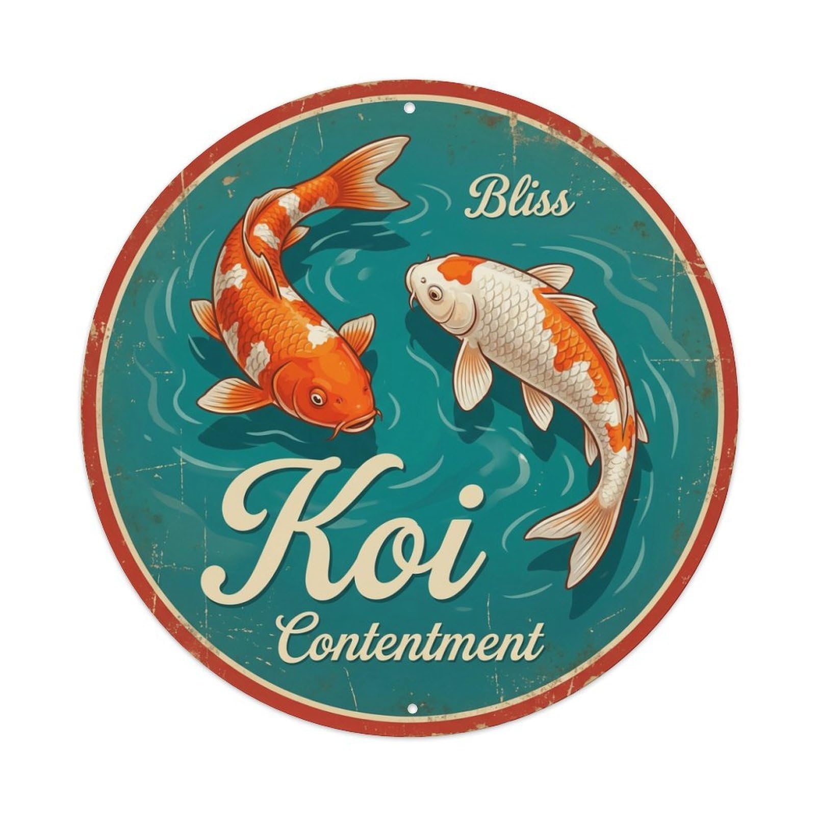 Koi Fish Bliss Contentment Waters Satisfied Happy Fulfilled Joyful Metal Tin Sign