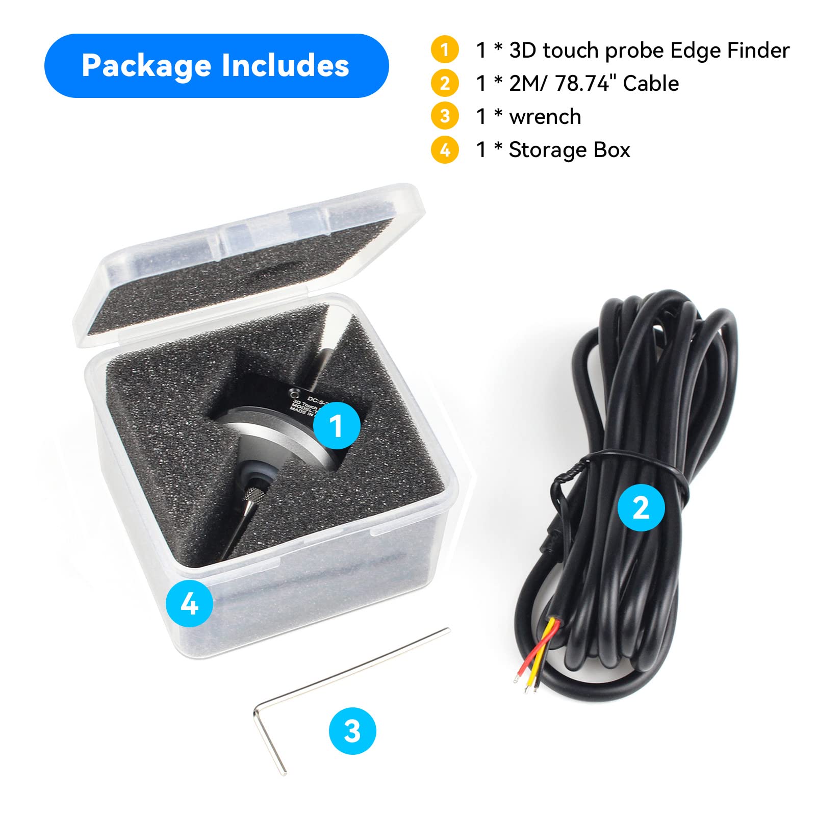 RATTMMOTOR Kantentaster,3D-Taster Kantensucher,CNC Messtaster Werkzeuglängensensor,DC 5–24 V,6mm Schaft,mit 2M-Kabel, kompatibel mit CNC Mach3 und GRBL (V5-Serie)