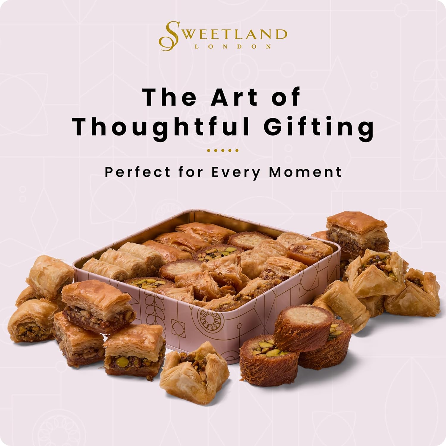 Sweet Land Regular Baklava Selection – Gift Tin | Handmade Lebanese Baklava Assortment with Pistachio, Almond & Cashew | Traditional Middle Eastern Sweets | Ideal for Ramadan, Eid, Easter & Mother’s Day (1.1lb (500g))