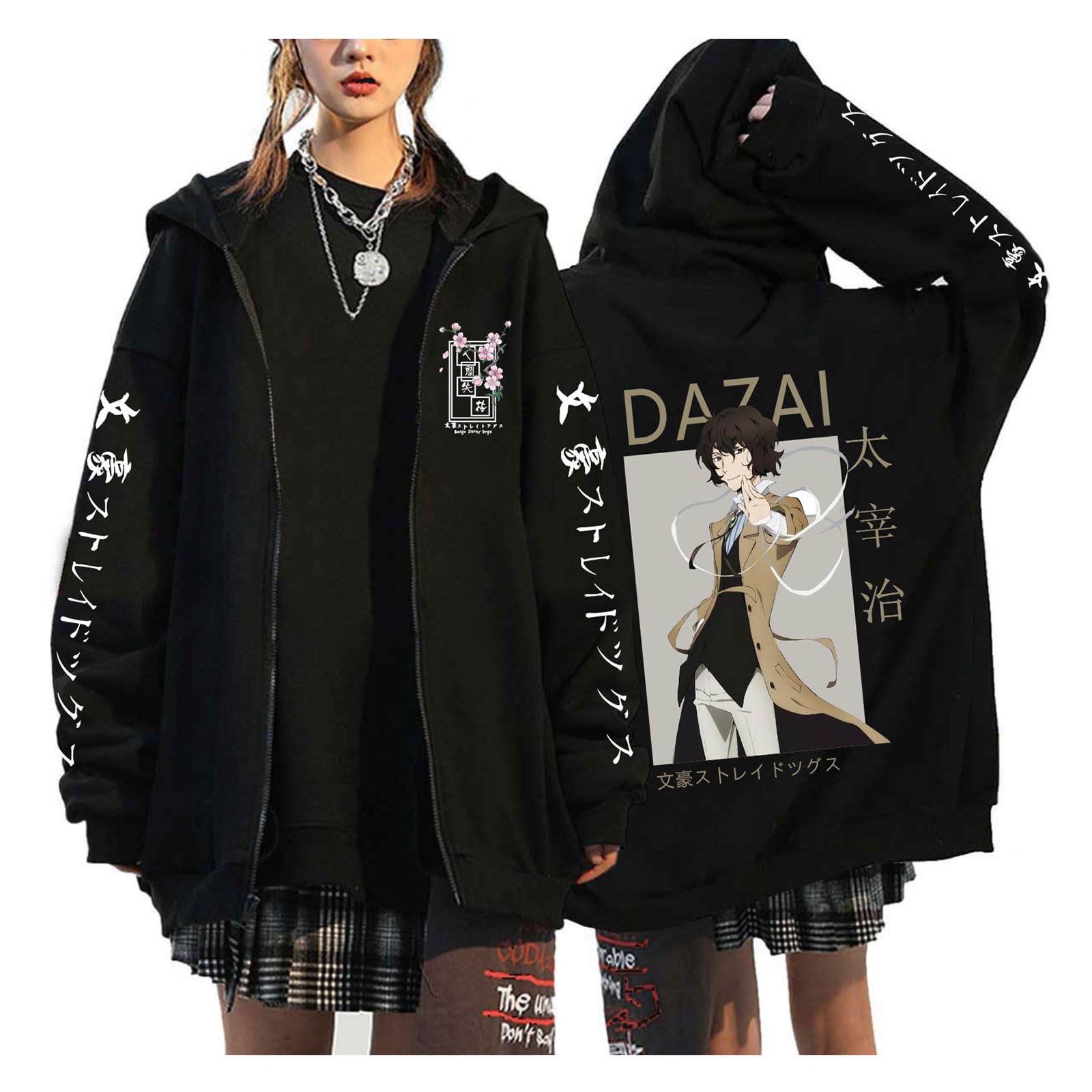 Zhedu Unisex Color 04 Bungou Stray Dogs Plus Size Zip Up Pullover Japan Anime Manga Hoodies Teenage Harajuku Drop Shoulder Casual Hip Hop Streetwear (M,)