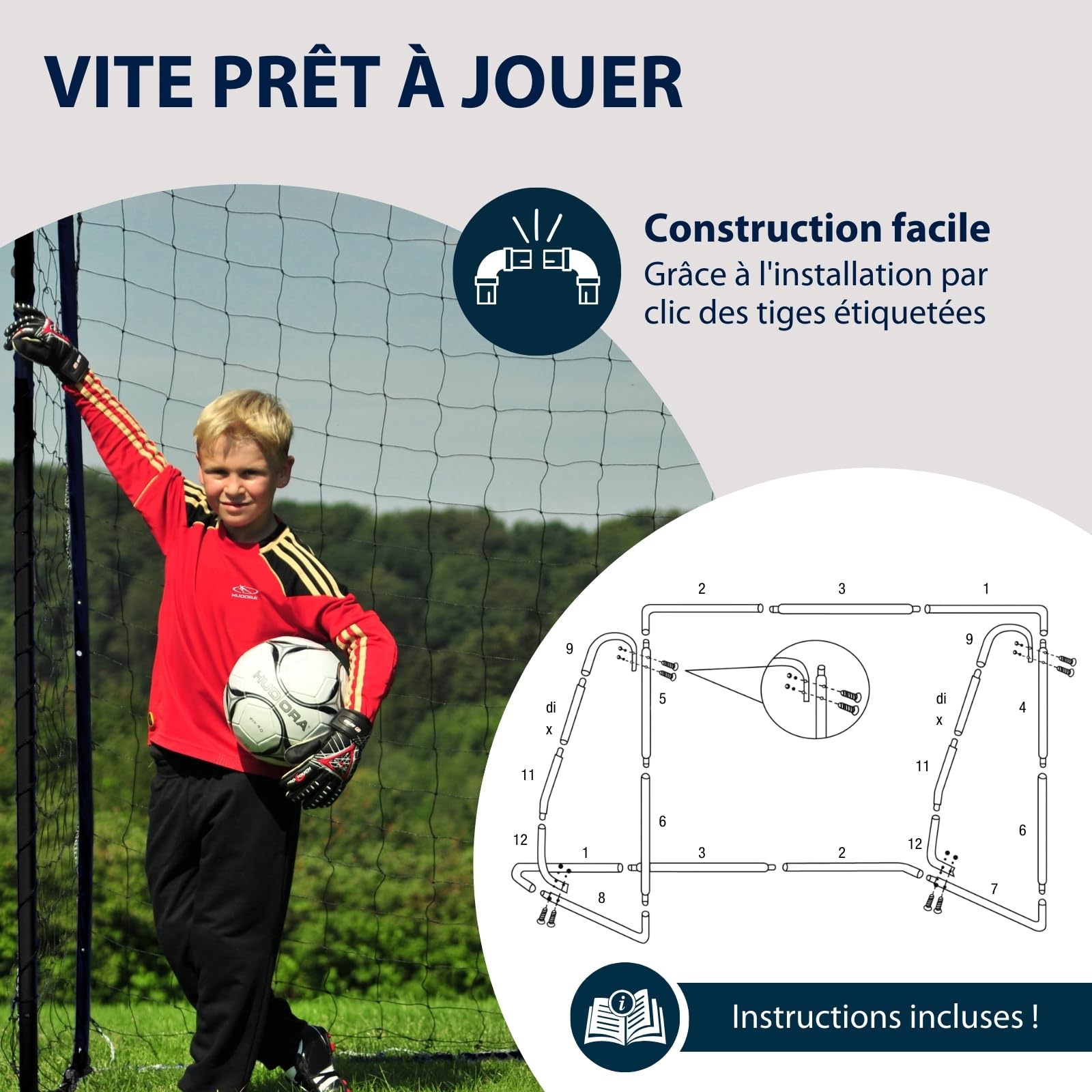 HUDORA But de Football XXL - Grand but de football pour enfants & adultes - Goal de football solide et résistant aux intempéries avec filet serré pour la maison