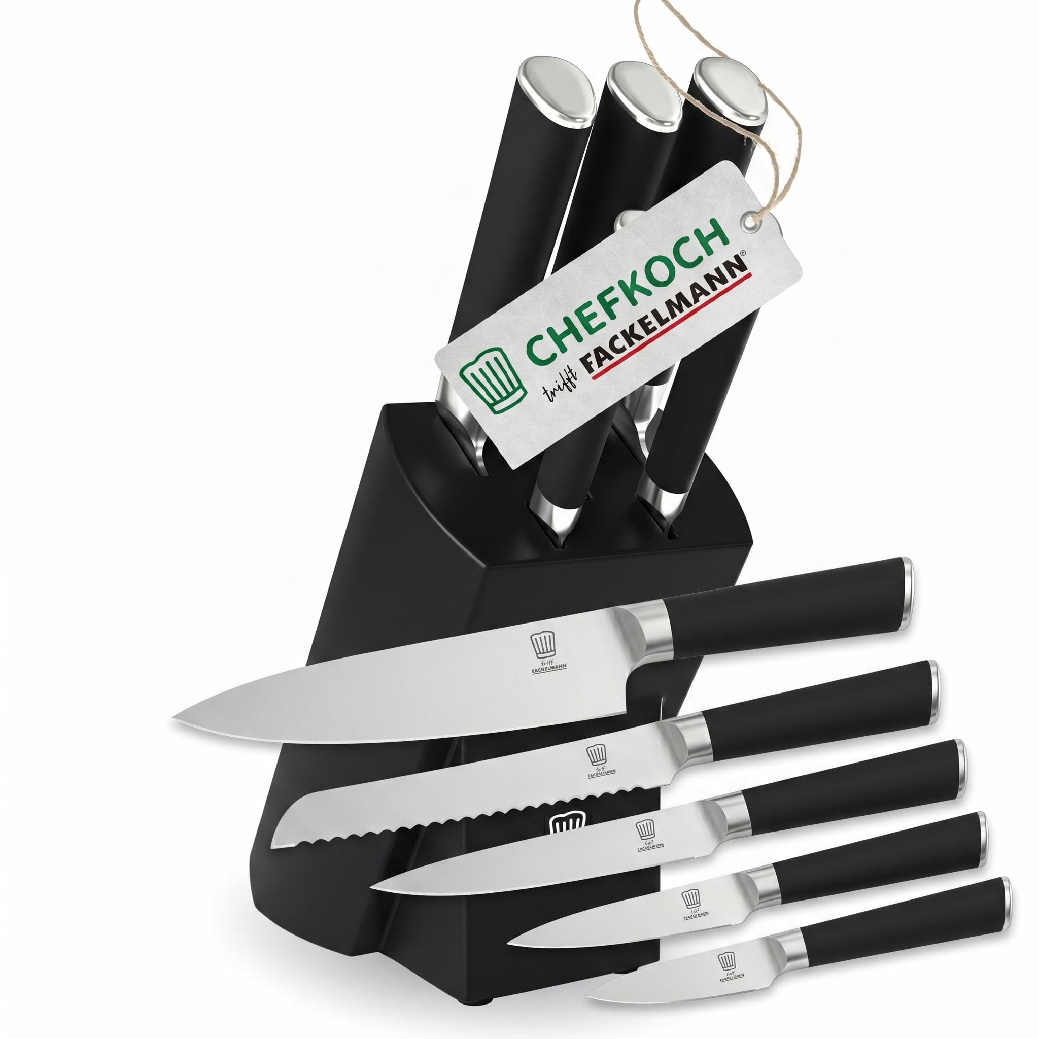 Chefkoch trifft Fackelmann Premium Messerblock aus FSC-zertifiziertem Holz – 6-teilig, mit Antirutsch-Füßen und Edelstahlklingen