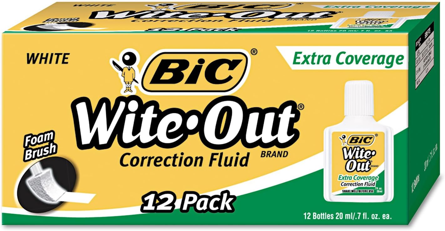 BIC WOFEC12WE WiteOut Extra Coverage Correction Fluid, 20