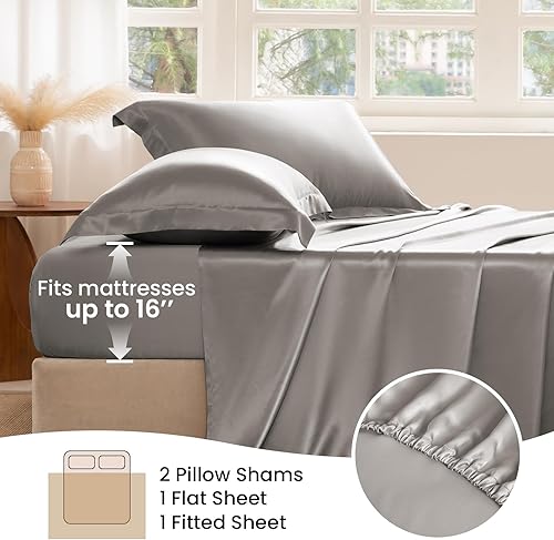 Miniatura 5 de THXSILK Juego de sábanas de seda de 4 piezas, juego de sábanas tamaño King, 22 sábanas de seda Momme 7A+, sábanas suaves y transpirables con 1