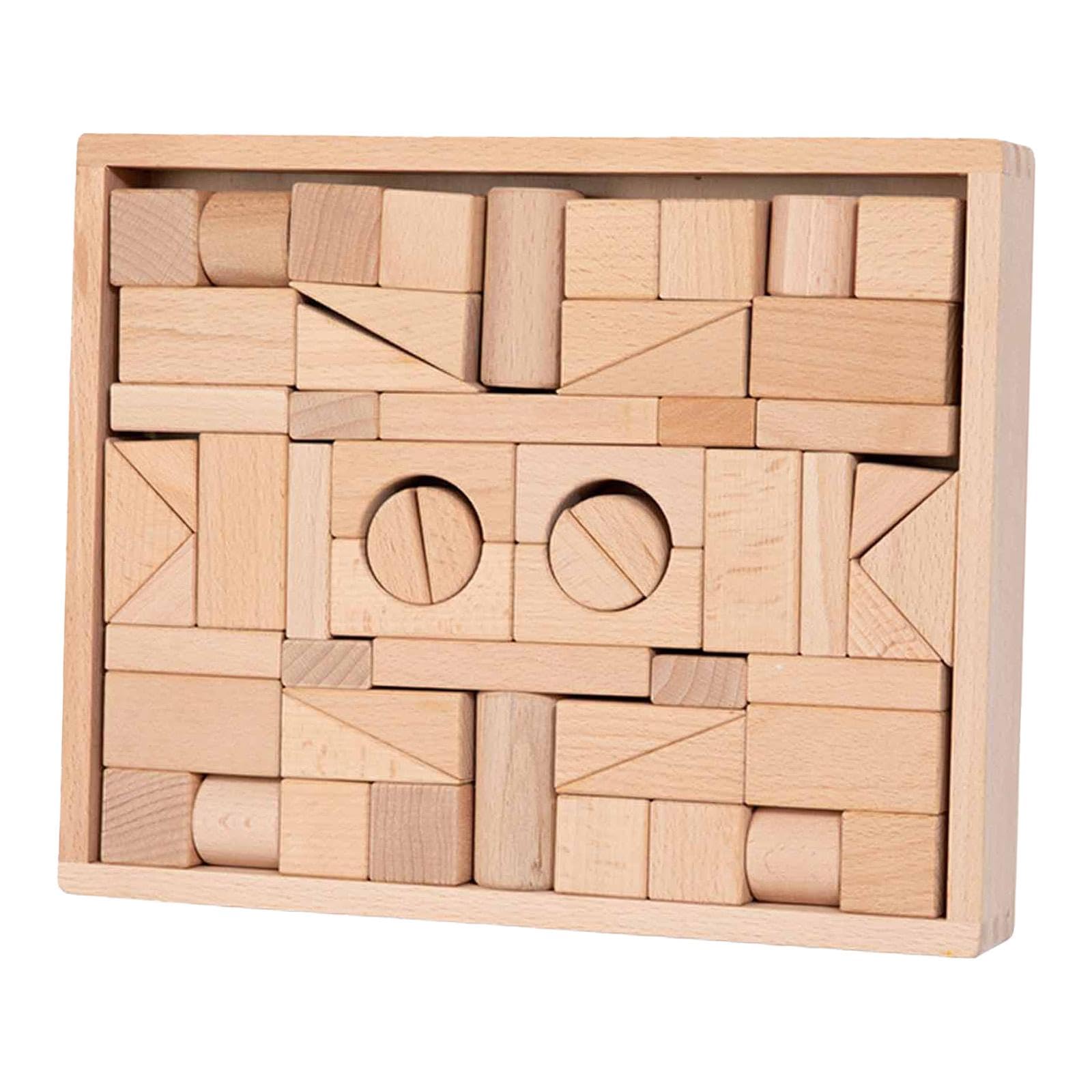 Almencla Bausteine Set Holzbausteine Lernspielzeug Bauklötze Kinder Kreativität Feinmotorik Funktion Stapelblöcke für Vorschule Klassenzimmer Eltern Kind Spiel, Holzfarbe