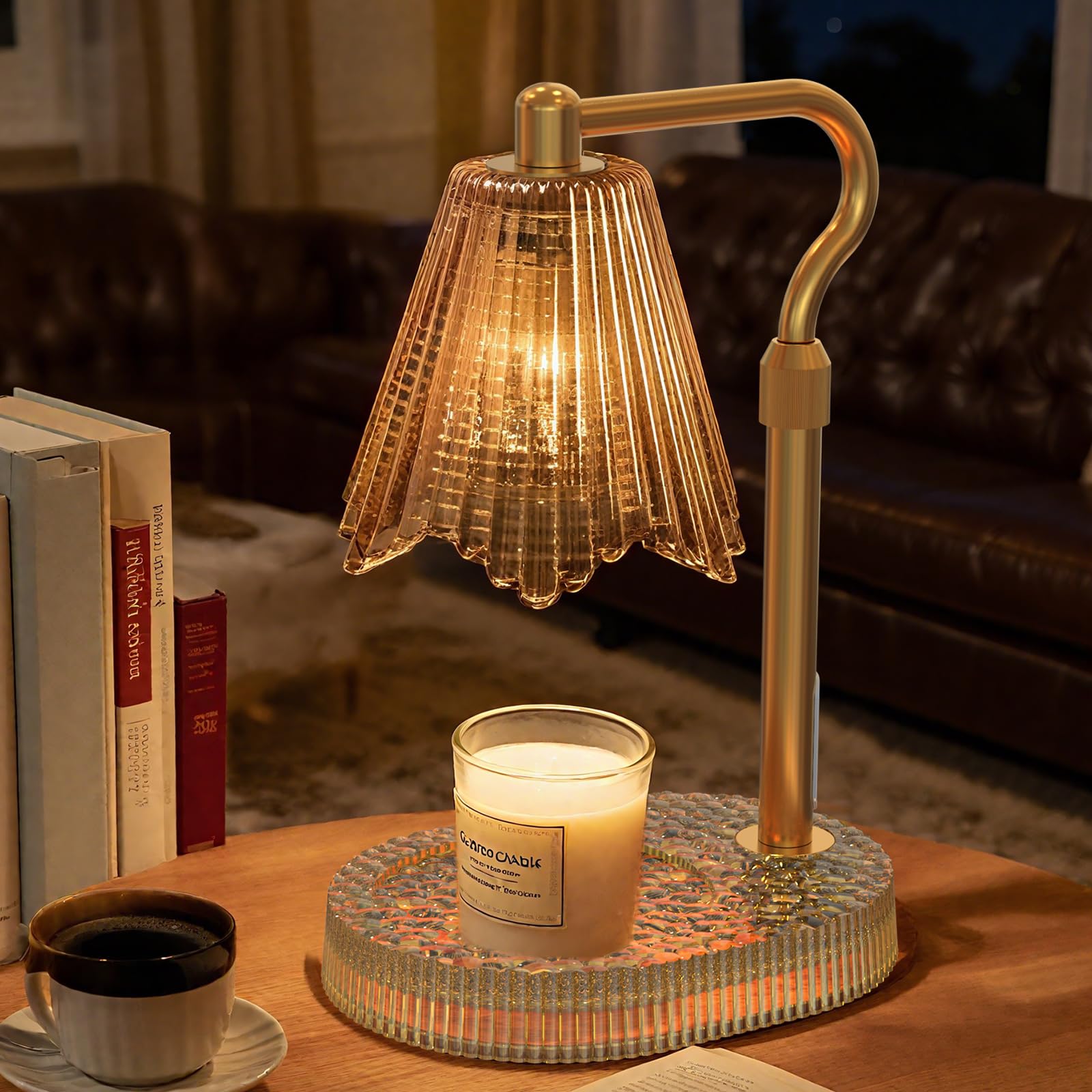 WYghyronic Candle Warmer Lamp with Adjustable Height - Flameless 4-Level Dimmable Wax Warmer, Timer Function & Stylish Design in Multiple Colors (Brown)