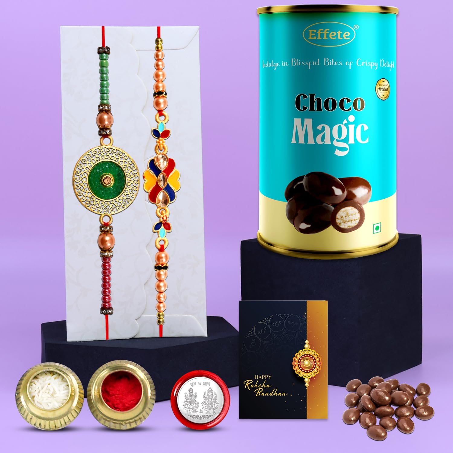 DeoDap Rakhi (K2_304+313_CM) & Chocolate Magic | Rakhi for brother with gift | Fancy Rakhis for men stylish |rakhi combo for brother | Set of 2 Rakhi | Effete Chocolate|-image-14