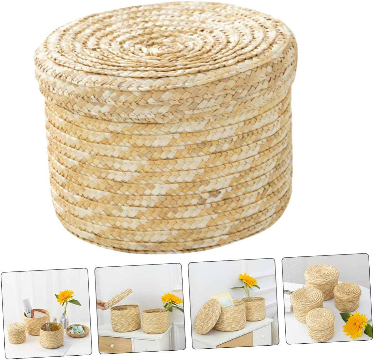 BESTOYARD 2 pcs Straw Storage Basket hyacinth Closet Basket Bin Handwoven Straw Basket tabletop organizer Wicker Storage Basket blanket basket clothes hamper household child Laundry basket
