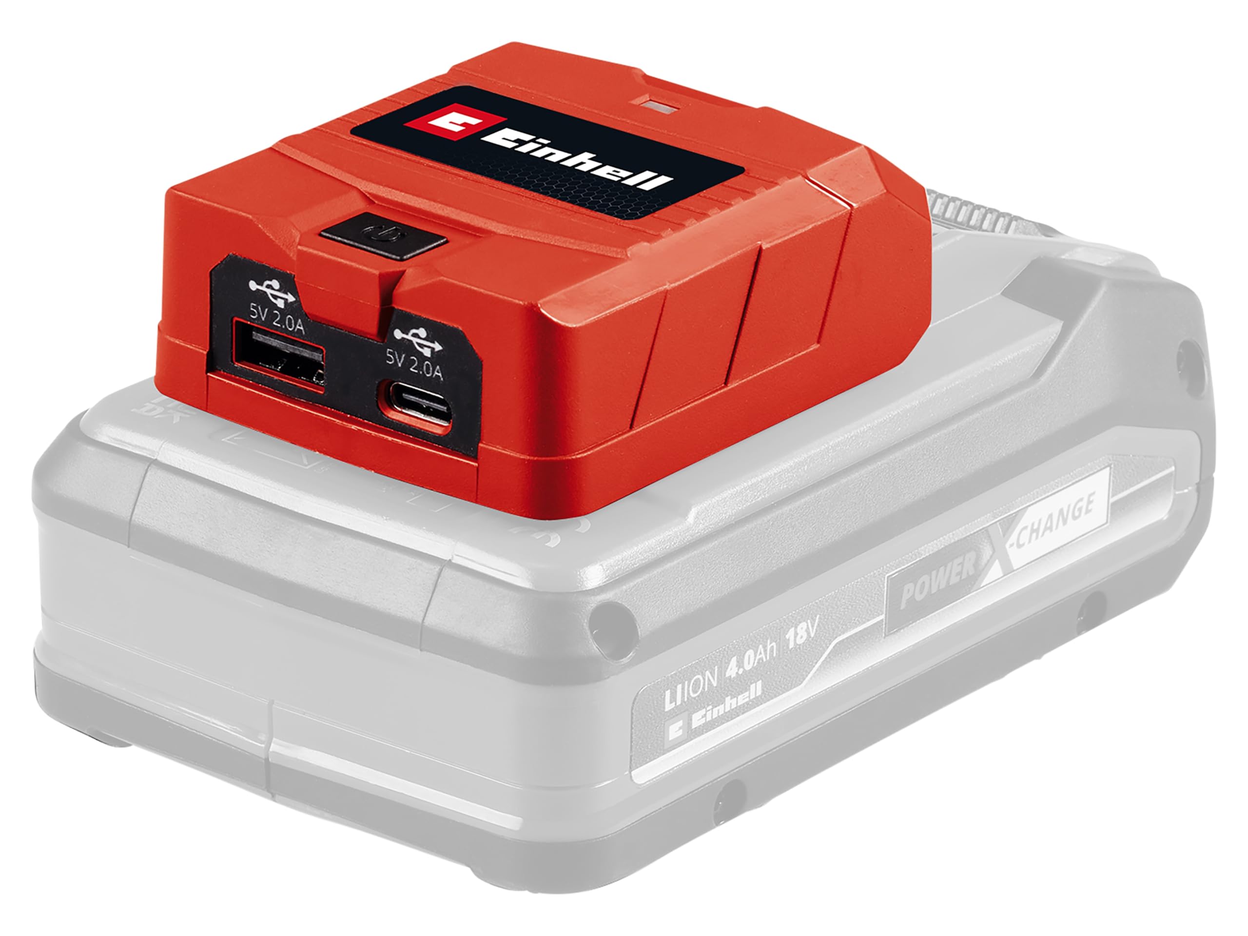 Einhell Adattatore per batteria TC-CP 18 Li con porta USB-A e USB-C X-Change (18 V, ricarica cellulare per smartphone, tablet e simili, senza batteria)