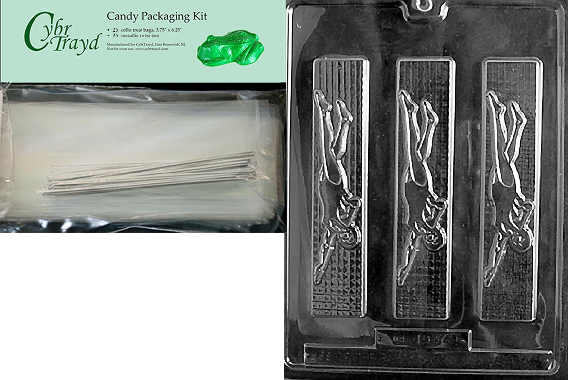 Cybrtrayd Mdk25S-S014 Female Swimmer Sports Chocolate Candy Mold, Includes 25 Cello Bags and 25 Silver Twist Ties