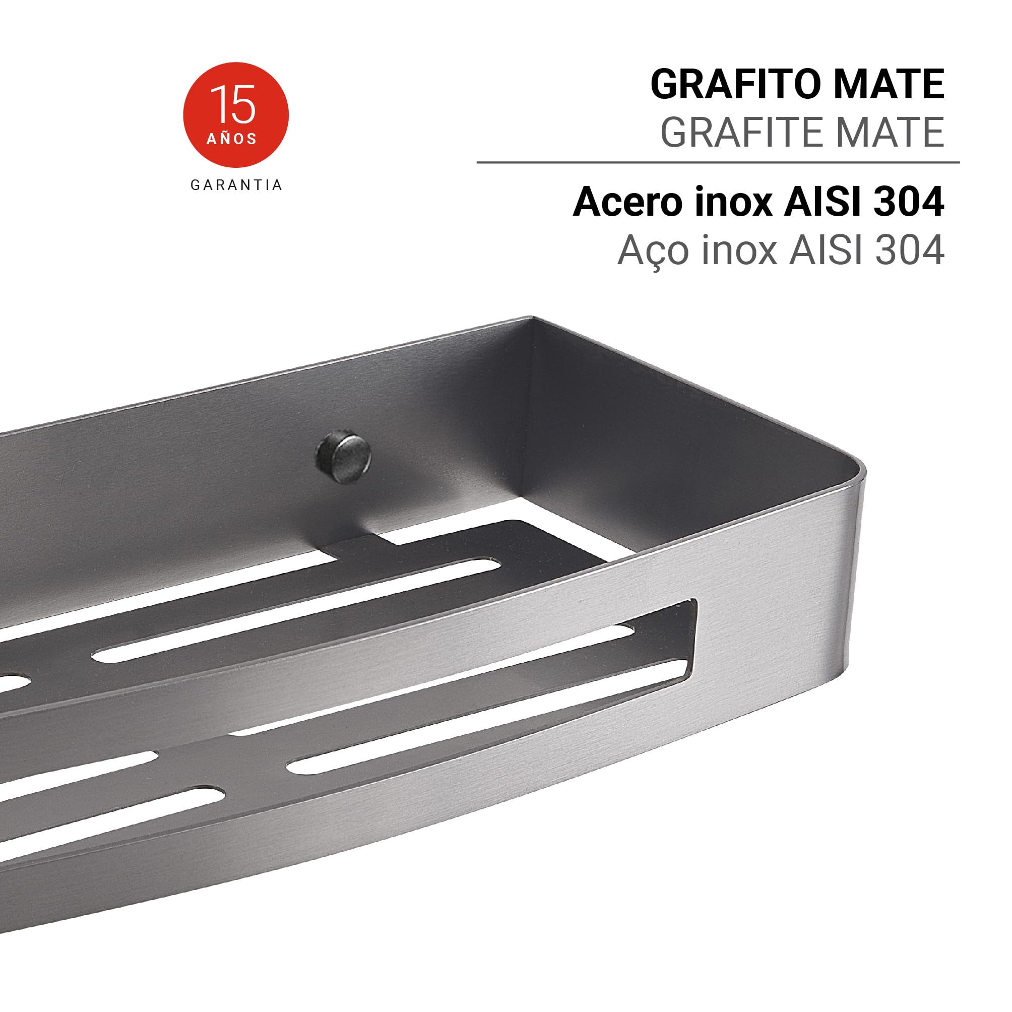 Gedy NERVA Cesta ducha, estante ducha, Acero inox AISI 304, Gun Metal, 30 x 12,8 x 4,5