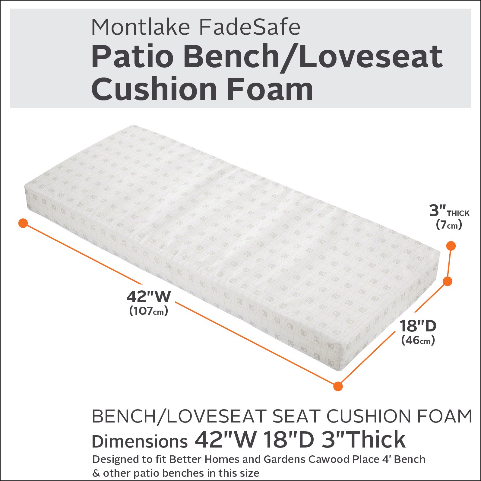Schiuma Alta Densità Patio Cuscino Schiuma Per Panca/Divano Da Patio 106x45.7x7.6 Cm - Bianco, Ricambio Alta Qualità Ravenna Vs Veranda