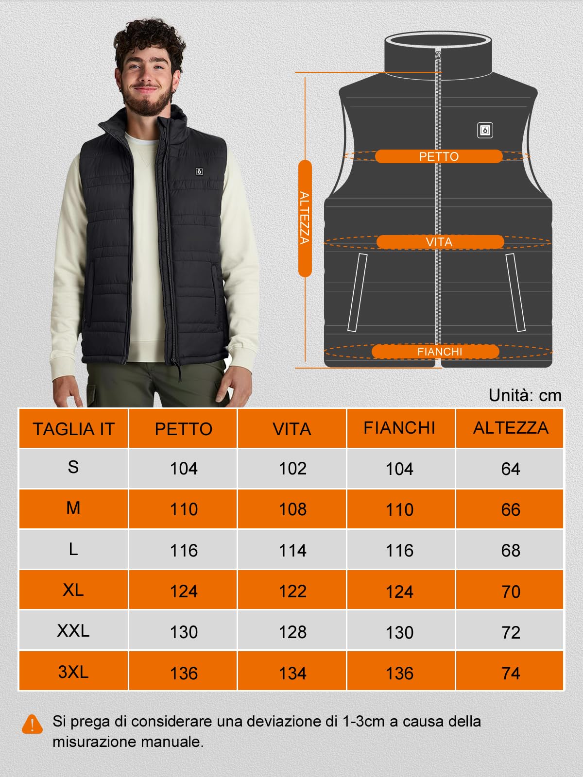 UNBON Gilet Riscaldato Uomo, Giubbotto Riscaldato Uomo con Batteria USB 10000mAh, Gilet Riscaldante Termico 3 Temperature 6 Zone di Calore, Giubbotto Riscaldante Invernale per Moto Caccia Nero S