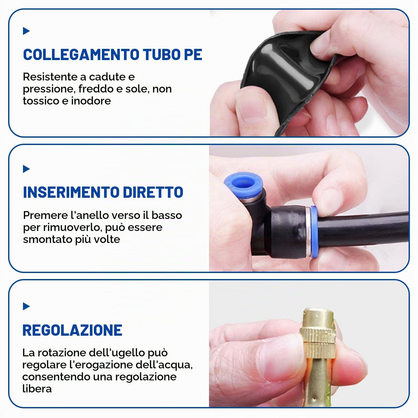Sistema di irrigazione da giardino, 15 m, sistema di irrigazione automatico a 360°, con ugello a spruzzo regolabile, kit di irrigazione a nebulizzazione, per piante in giardino e balcone, con tasselli