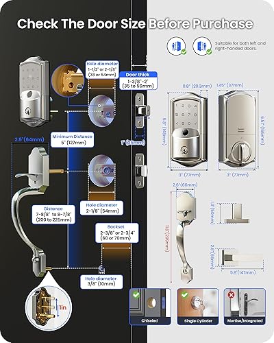 Miniatura 9 de Veise VE027-H Cerradura inteligente de huella digital Wi-Fi integrada con manija, control remoto de aplicación y control de voz, juego de cerradura