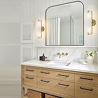 Vista 2 de Moderno aplique de pared dorado con 2 luces, lámpara de pared de tocador de baño de mediados de siglo, pantalla de vidrio acrílico blanco