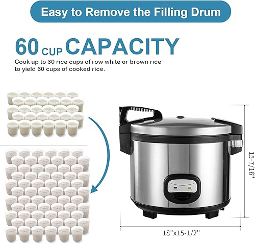 Miniatura 4 de YBSVO Arrocera comercial y calentador de 60 tazas (cocidas)