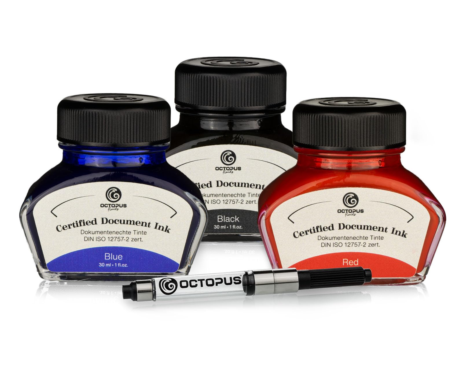 Octopus Fluids 3 x 30 ml document ink black, blue, red, certified according to DIN ISO 12757-2