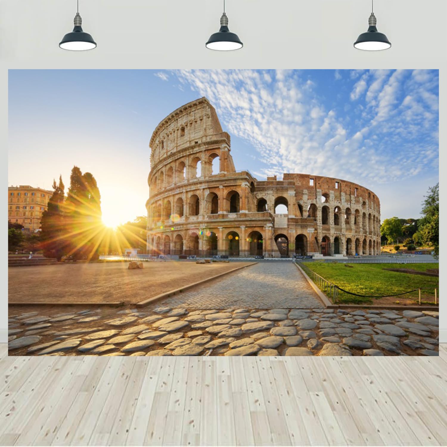 7x5ft Rome Colosseum Backdrop Ancient Building Ruins Blue Sky Sunlight Italy Landmark Photography Background Home Decorations Banner Portrait Photo