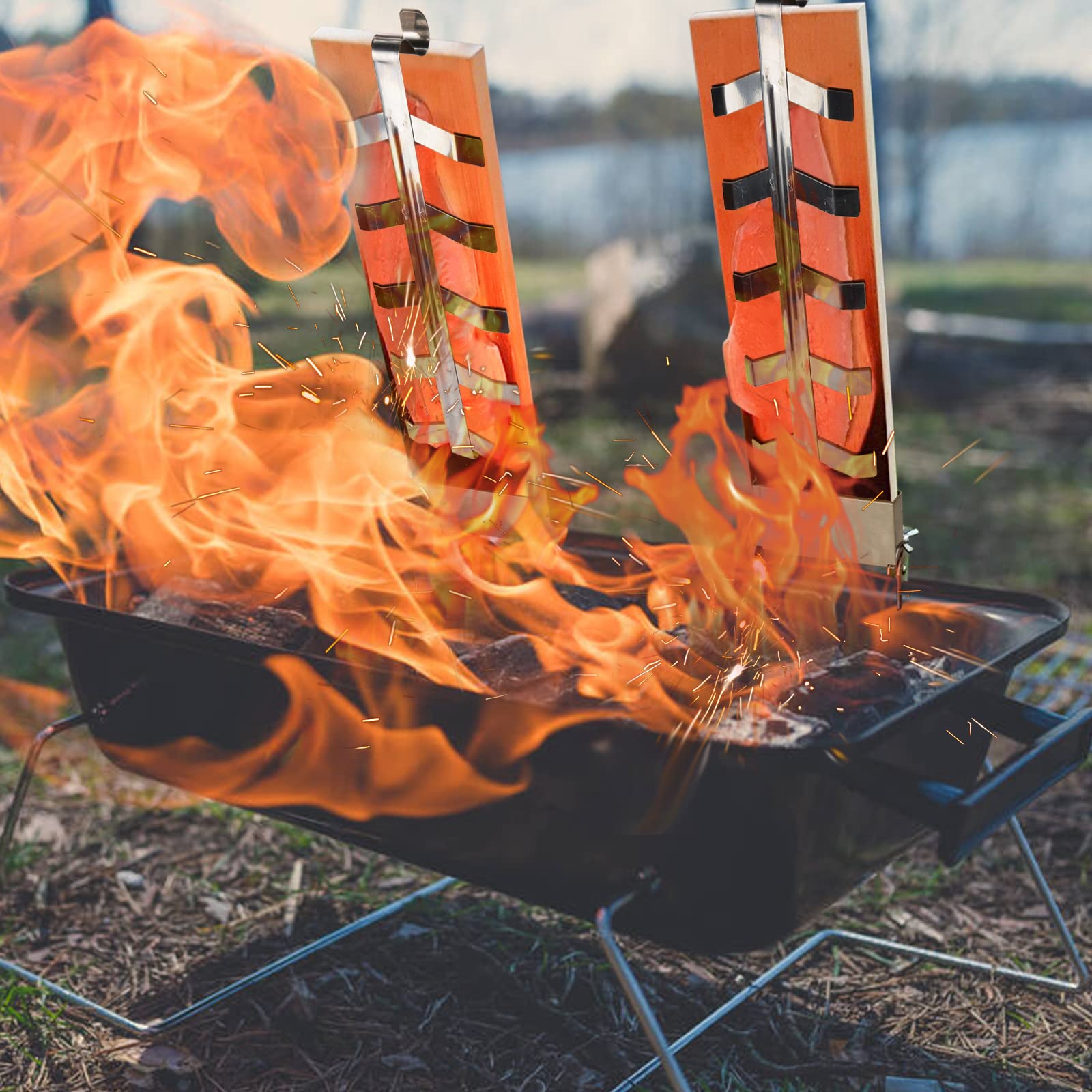 Tavole Per Salmone Fiammato Randaco - Set 4 Legno Cedro Con Supporto Regolabile - Foto 10
