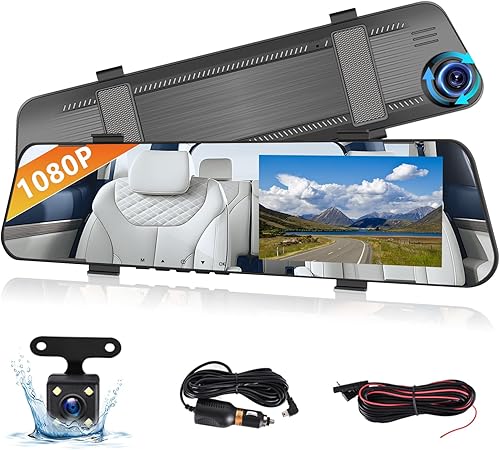 Podofo Cámara de espejo retrovisor de 4.5 "Cámara de tablero DVR Monitor de visión trasera Sistema de grabación de video de doble cámara 1080P