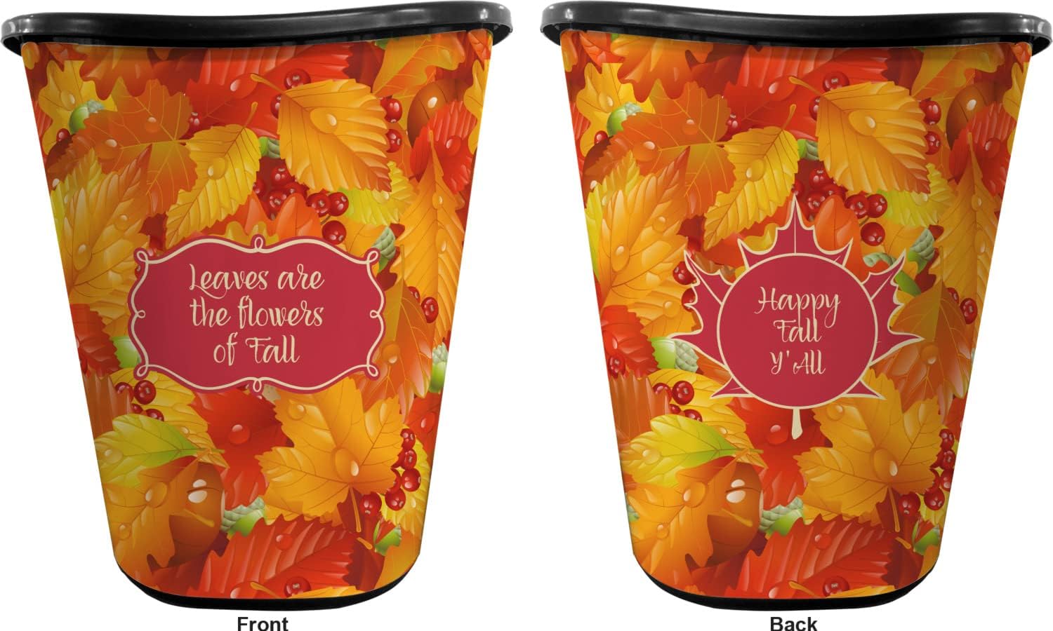 Personalized Fall Leaves Waste Basket - Double Sided (Black)