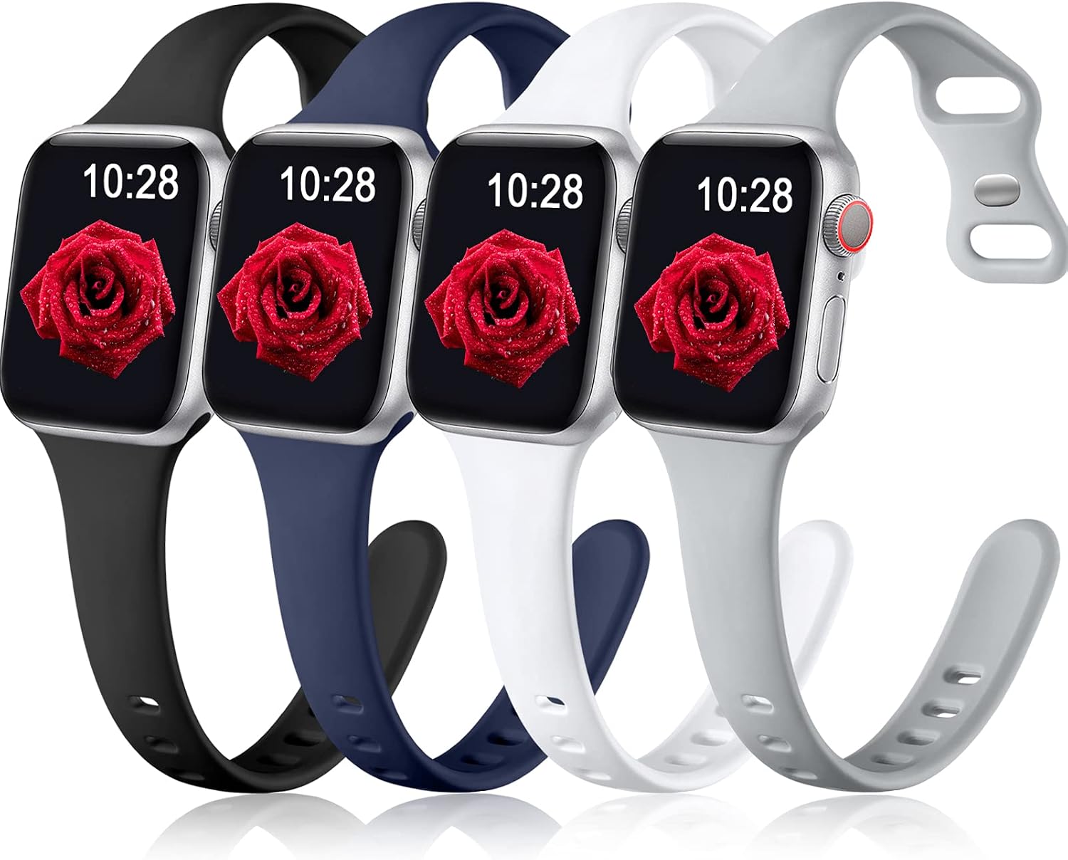 GEAK 4 Pack Bands Compatible with Apple Watch Band 42mm Series 4/5 Series 6 44mm Women, Soft Sport Wrist Band Strap Women Men Compatible for Apple Watch Series 3 Band Series 2 1, Black/White/Gray/Navy
