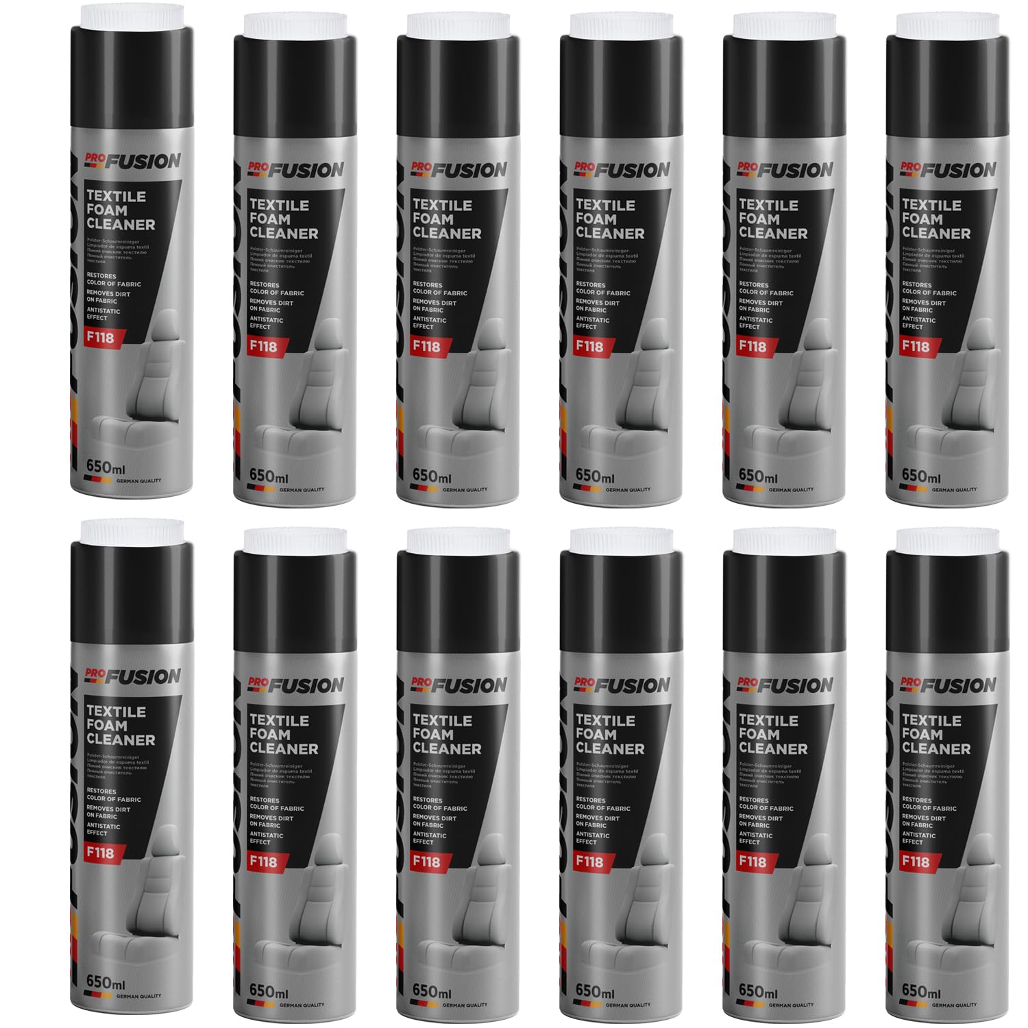 ProFusion Limpiador de Tapicería Coche - Limpieza Coche Interior Alfombrillas, Textil, Techos, Spray Espuma 650 ml (12)