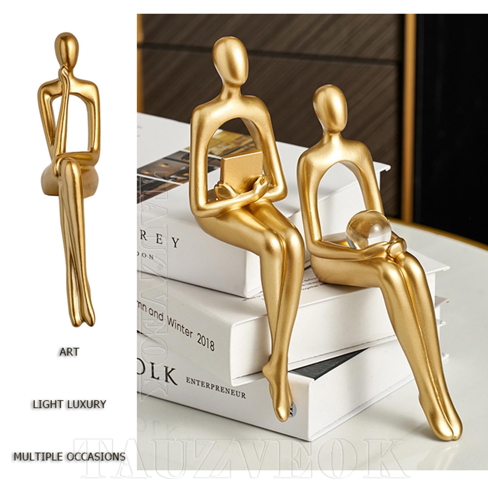 Escultura Art Deco Abstracta Moderna, Estatua Figura Familiar, para Sala Estar, Dormitorio, Oficina, Librería, Alféizar Ventana,Esculturas Dormitorio, Resina,Gold Set