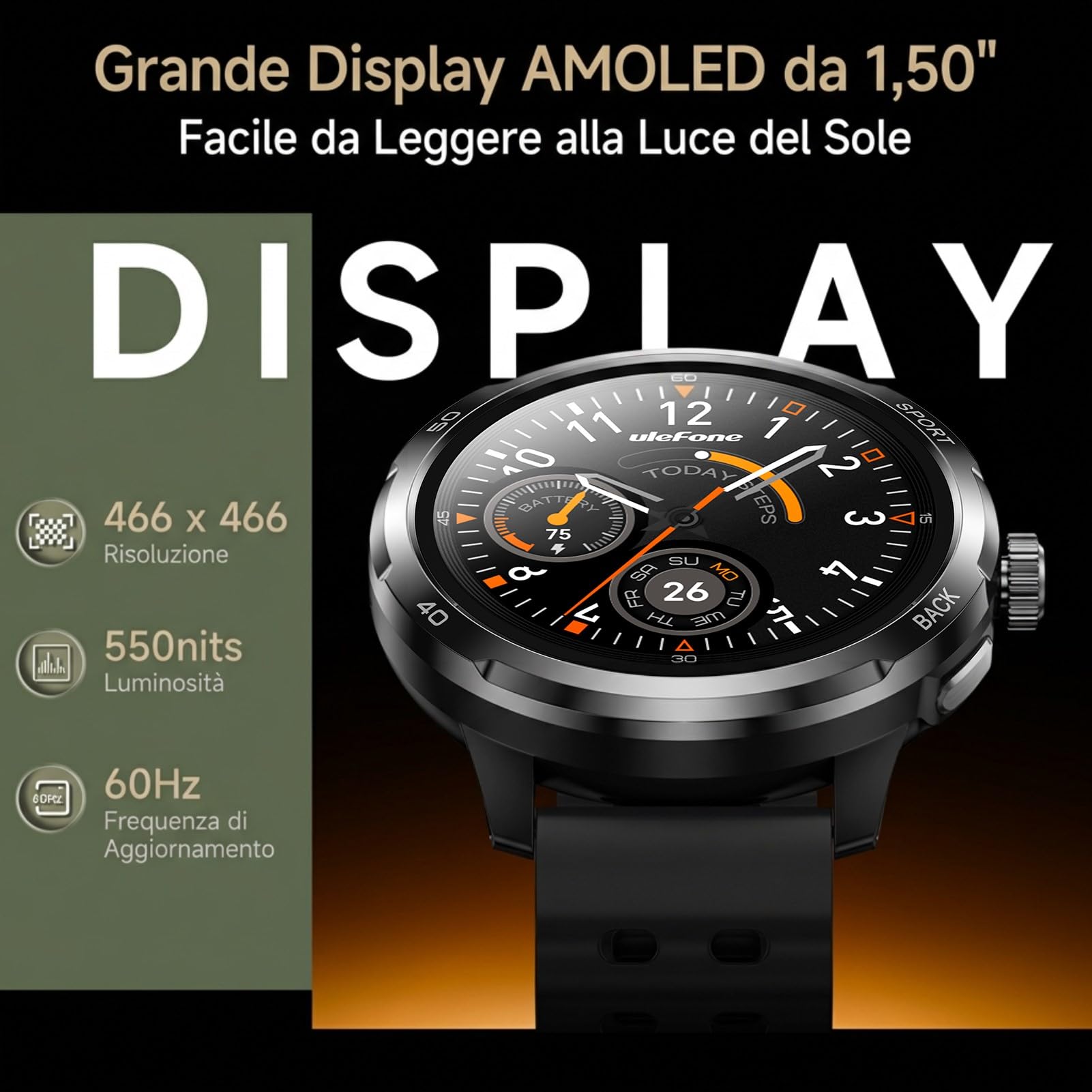 Watch Pro - Orologio da uomo militare con GPS, Bussola, ChatGPT, chiamate Bluetooth, frequenza cardiaca, orologio sportivo con più di 100 modalità sportive